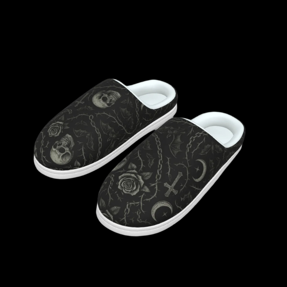 Velvet Tomb "Nocturne Blooms" Gothic Indoor Slippers
