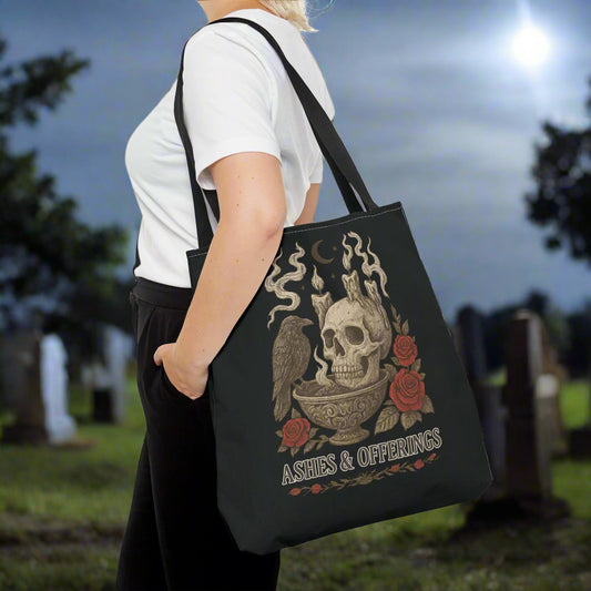 Ashes & Offerings Gothic Tote Bag – “For What Is Lost, We Give”