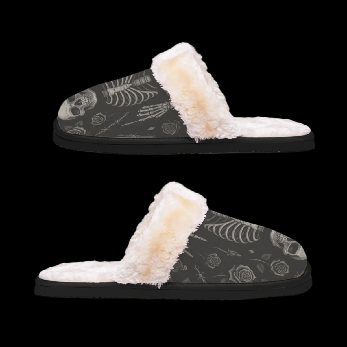 "Midnight Remains" Gothic Plush Slippers – Women's Cozy Home Shoes