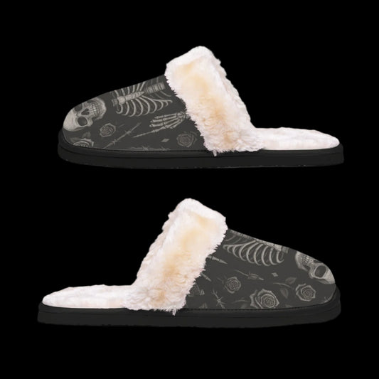 "Midnight Remains" Gothic Plush Slippers – Women's Cozy Home Shoes