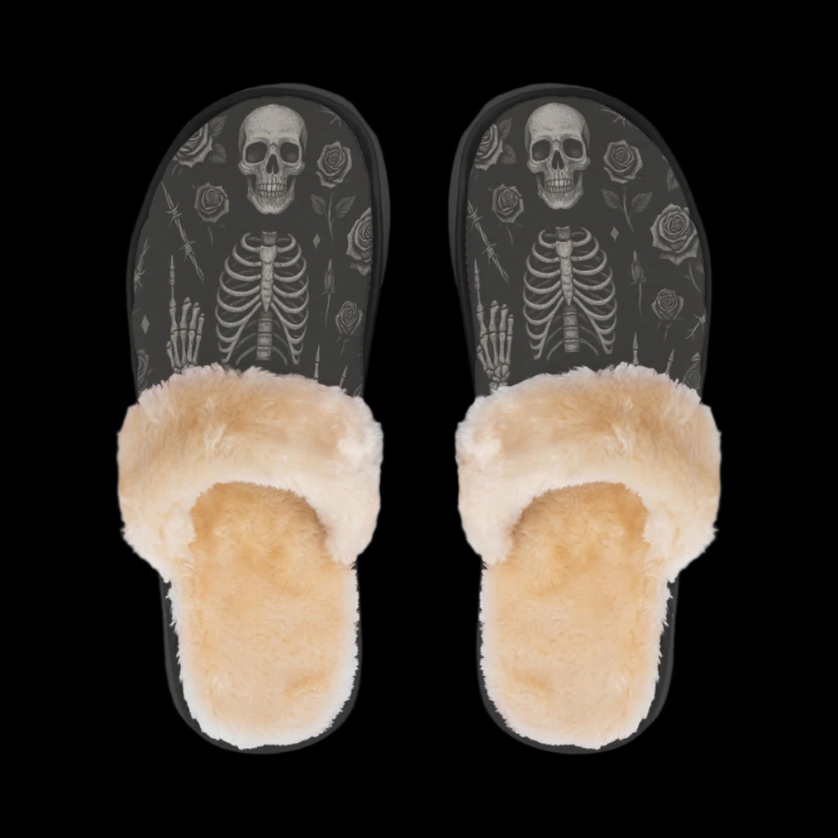 "Midnight Remains" Gothic Plush Slippers – Women's Cozy Home Shoes
