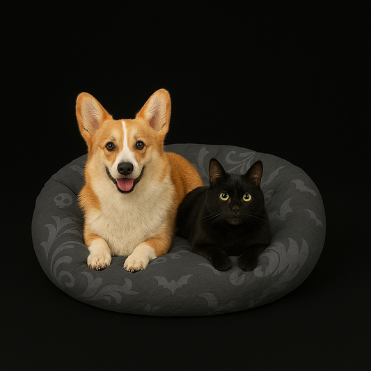 🦇 Gothic Velvet Dream Pet Bed – Round Donut Flannel Nest for Cats & Dogs 🖤